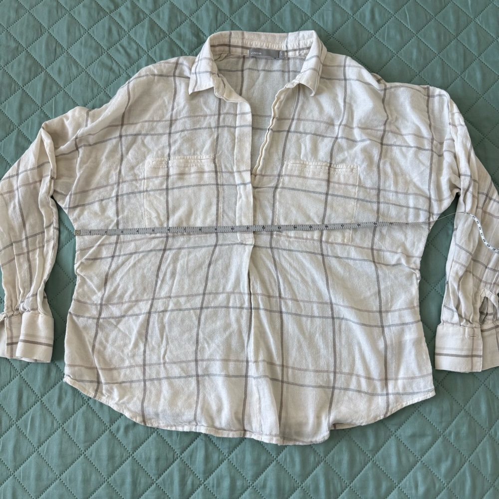 Vince Cotton Women’s Modal Plaid Shirt – White  Size M - Picture 8 of 10